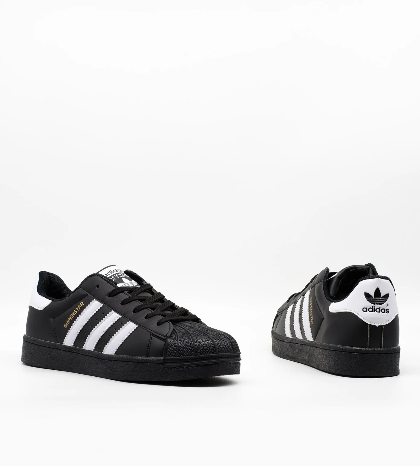 Adidas Superstar all black with wht stripe white
