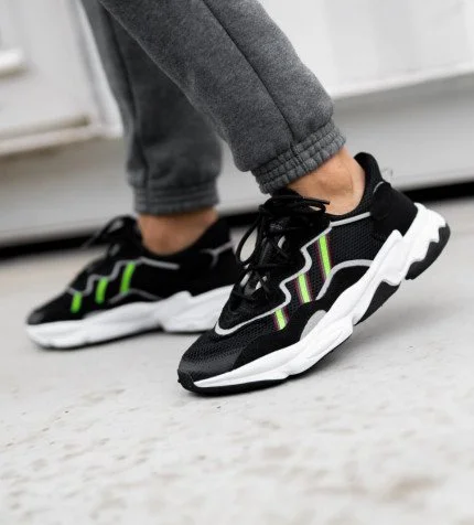 Adidas black & sale green ozweego shoes