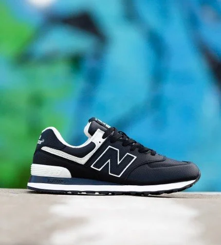 New balance 574 mens black leather on sale