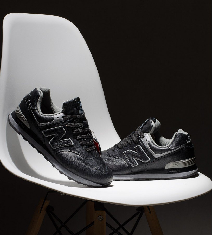 New Balance 574 Leather Black-Gray