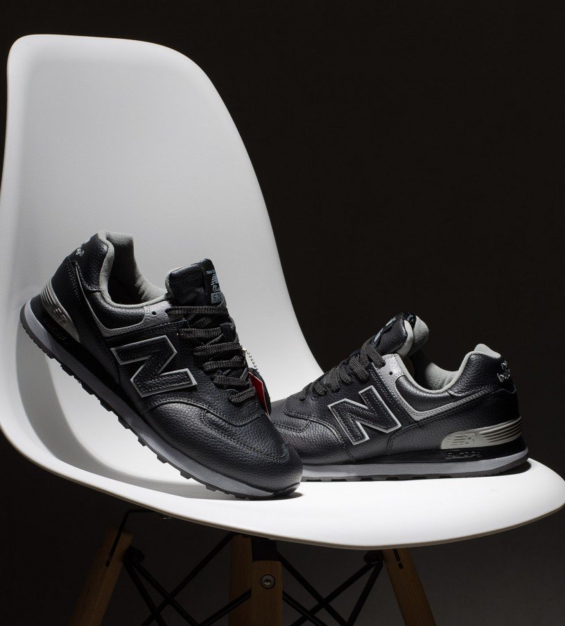New Balance 574 Leather Black-Gray